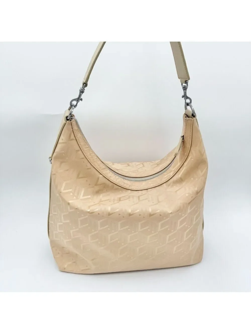 MCM Beige Monogram Hobo Bag with Removable Strap